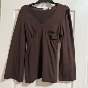 Cato Brown Long Sleeve V-Neck Top